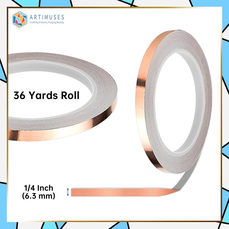 ARTIMUSES 1/4 Inch Silver Backed Copper Foil Tape for Stained Glass,36 Yards (2Rolls) - Image 4